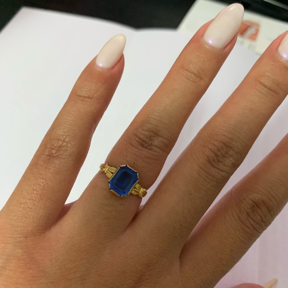 Real gold 10k blue glass ring